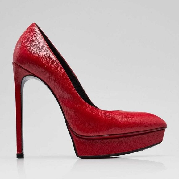Yves Saint Laurent Red Pebbled Leather Janis Pumps Size 4.5/35 - Picture 4 of 5